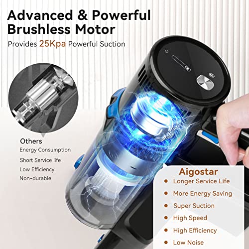 Aigostar Cordless Vacuum Cleaner with Powerful Suction, Lightweight Stick Vacuum for Carpet, Pet, Floor, LED Floor Lights, Anti Hair Wrap, Up to 41Mins Runtime, 250W - Willie