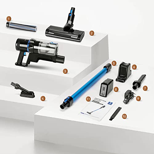 Aigostar Cordless Vacuum Cleaner with Powerful Suction, Lightweight Stick Vacuum for Carpet, Pet, Floor, LED Floor Lights, Anti Hair Wrap, Up to 41Mins Runtime, 250W - Willie