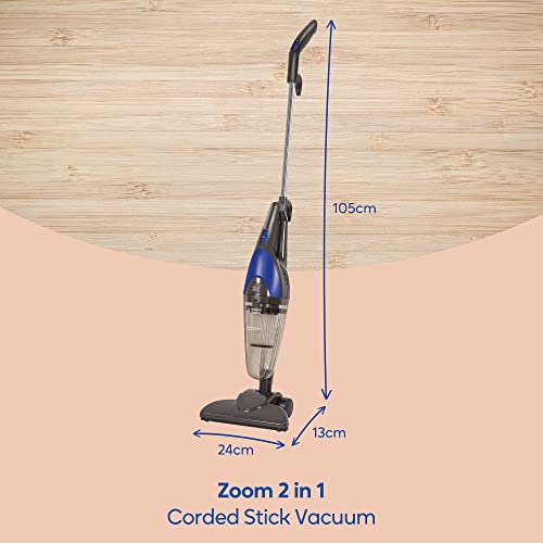 Russell Hobbs RHSV1001 Corded Upright Stick Vacuum Bagless 2 in 1 White and Blue 600W 0.5 L Dust Capacity, 5 metre Cord for Carpets & Hard Floors with Crevice & Brush Tool with 2 Year Guarantee
