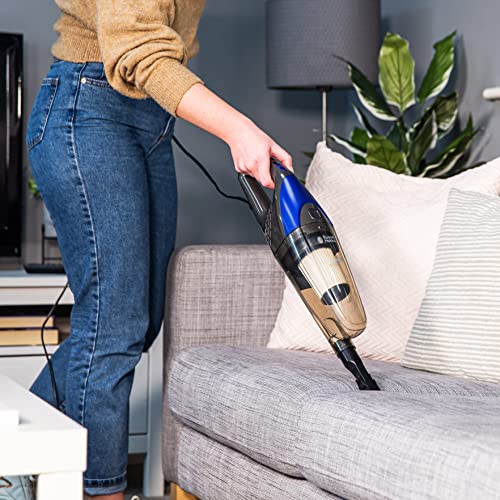 Russell Hobbs RHSV1001 Corded Upright Stick Vacuum Bagless 2 in 1 White and Blue 600W 0.5 L Dust Capacity, 5 metre Cord for Carpets & Hard Floors with Crevice & Brush Tool with 2 Year Guarantee