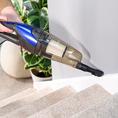 Russell Hobbs RHSV1001 Corded Upright Stick Vacuum Bagless 2 in 1 White and Blue 600W 0.5 L Dust Capacity, 5 metre Cord for Carpets & Hard Floors with Crevice & Brush Tool with 2 Year Guarantee