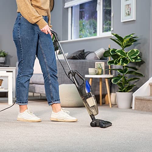 Russell Hobbs RHSV1001 Corded Upright Stick Vacuum Bagless 2 in 1 White and Blue 600W 0.5 L Dust Capacity, 5 metre Cord for Carpets & Hard Floors with Crevice & Brush Tool with 2 Year Guarantee