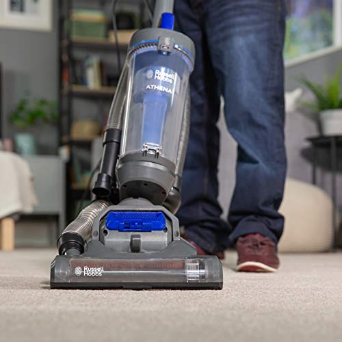 Russell Hobbs RHUV5101 ATHENA2 Upright Vacuum in Grey and Blue - Swivel Floorhead - 9 m Cleaning Radius - 2 Year Guarantee
