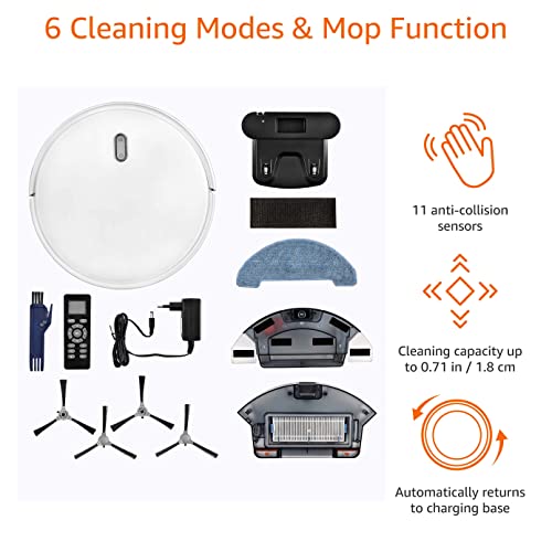 Venga! Robot Vacuum Cleaner with Mop, Easy to Use, 6 Cleaning Modes, Quiet Action, White, VG RVC 3000 BS
