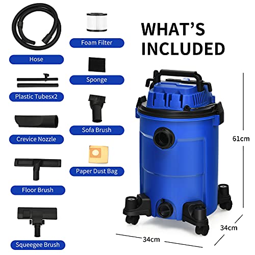 TANGZON Wet and Dry Vacuum Cleaner, 1200W Powerful 3 in 1 Vac Cleaner with Blower Function and Safety Protection, 25L Multi-Purpose Workshop Dust Extractor (Blue)