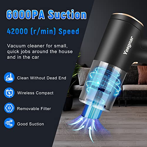 Handheld Vacuum, Wireless Handheld Car Vacuum Cleaner, 6000PA Suction Portable Cordless Mini Vacuum, 2 in 1 Vacuum & Blower, Versatile Vacuum for Car Cleaning & Household Chores