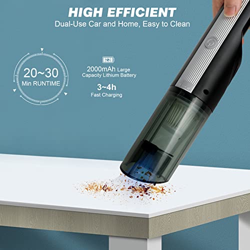 Handheld Vacuum, Cordless Vacuum Cleaner with 8000Pa Strong Suction, Portable Car Vacuum Cleaner, Mini Car Hoover, Lightweight Rechargeable Dry/Wet Vacuum for Home