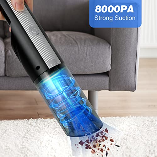 Handheld Vacuum, Cordless Vacuum Cleaner with 8000Pa Strong Suction, Portable Car Vacuum Cleaner, Mini Car Hoover, Lightweight Rechargeable Dry/Wet Vacuum for Home