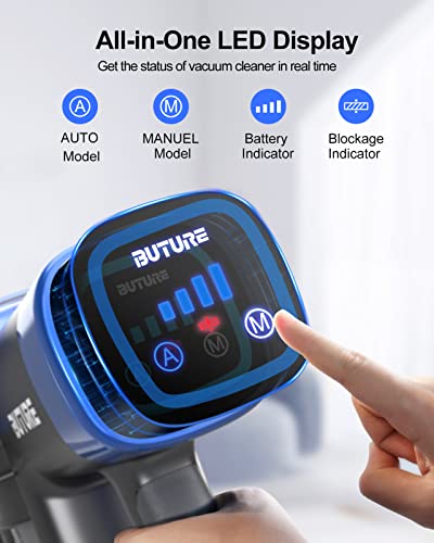 BuTure Cordless Vacuum Cleaner, 33Kpa 450W Powerful Stick Vacuum Cleaner with Auto Mode, Charging Wall Mount, 55Mins Battery, Handheld Wireless Household Vacuum Cleaner for Pet Hair/Carpet/Hard Floor