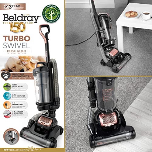 Beldray BEL0648NRG Turbo Swivel Cyclonic Vacuum Cleaner – Upright Carpet Cleaner with HEPA Filter, Multi-Surface Vacuum with 3-in-1 Brush Tool, Multidirectional Head, 2.5L Dust Tank, 2 m Flexi-Hose