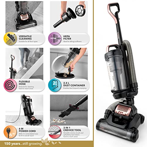 Beldray BEL0648NRG Turbo Swivel Cyclonic Vacuum Cleaner – Upright Carpet Cleaner with HEPA Filter, Multi-Surface Vacuum with 3-in-1 Brush Tool, Multidirectional Head, 2.5L Dust Tank, 2 m Flexi-Hose