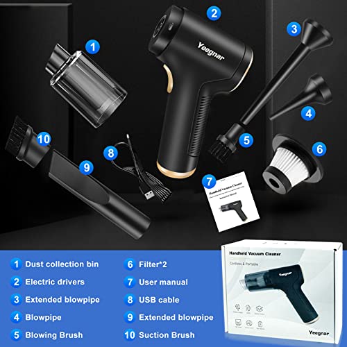 Handheld Vacuum, Wireless Handheld Car Vacuum Cleaner, 6000PA Suction Portable Cordless Mini Vacuum, 2 in 1 Vacuum & Blower, Versatile Vacuum for Car Cleaning & Household Chores