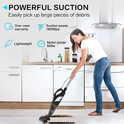 Hihhy Vacuum Cleaner, Corded Upright Vacuum Cleaners, 18000pa Strong Suction hoover Vacuum Cleaner with Non-Woven Fillters, 4-in-1 Lightweight Stick & Handheld Vacuum, For Stairs/Hard Floor