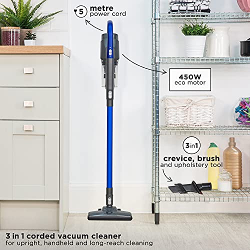 Russell Hobbs RHCHS2001 450W 3 in 1 Lightweight Bagless Corded Stick Vacuum Cleaner with Crevice Brush and Upholstery Tool, Easy Empty