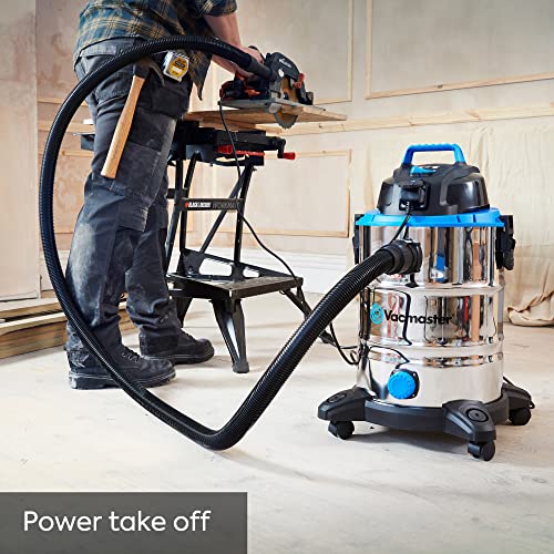 Vacmaster Power 30 PTO Wet & Dry Cleaner, with Power Take Off socket, 30 Litre Capacity, 1500W Motor and 2 Year Guarantee