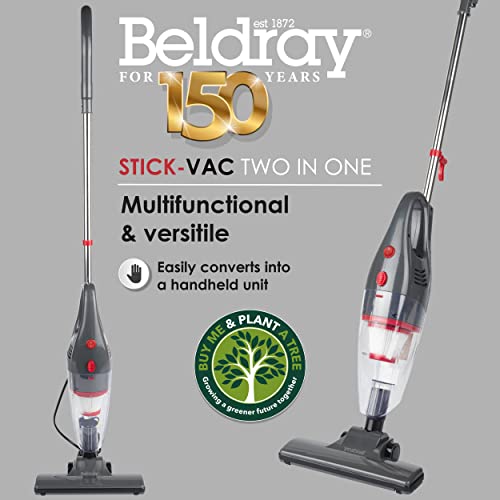 Beldray BEL0770N-GRY 2-in-1 Multifunctional Stick & Handheld Vacuum Cleaner, Lightweight Vac, Multi-Surface Upright Vac, Bagless, HEPA Filter, 1 L Dust Tank, 600 W, Crevice/Brush Tool, Grey