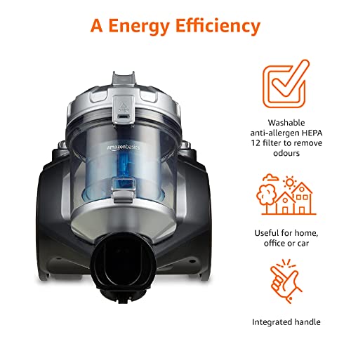 Amazon Basics Cylinder Bagless Vacuum Cleaner / with HEPA filter for Hardfloor, Carpet & Car, Compact & Lightweight, 700W, 1.5L, Black