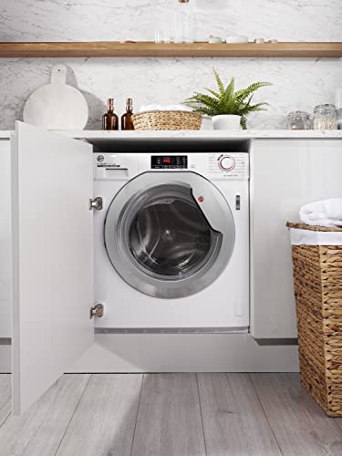 Hoover H-WASH HBWOS 69TAMCE-80 9Kg 1600 Rpm Integrated Washing Machine, Quick Washes, Anti-Allergy, WIFI Connected, Max energy efficiency, White with Chrome door