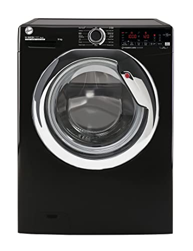 Hoover HWASH 300 H3WS 69TAMCBE-80 Freestanding Washing Machine, 9kg 1600 rpm, Smart Connectivity, Black with Chrome Door, One Size, 31011582