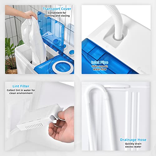 COSTWAY Twin Tub Washing Machine, 4.5KG/6KG/8KG Total Capacity Portable Laundry Washer Spin Dryer with Timing Function & Drain Pump for Apartment Dorms RVs Camping (Blue+White, 6.5kg Washer+2kg Dryer)