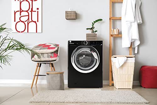 Hoover HWASH 300 H3WS 69TAMCBE-80 Freestanding Washing Machine, 9kg 1600 rpm, Smart Connectivity, Black with Chrome Door, One Size, 31011582