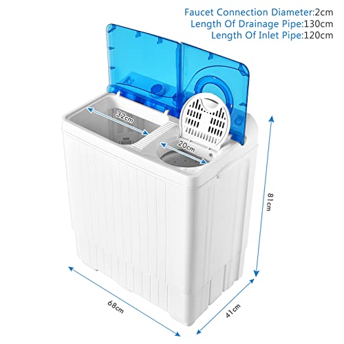 COSTWAY Twin Tub Washing Machine, 4.5KG/6KG/8KG Total Capacity Portable Laundry Washer Spin Dryer with Timing Function & Drain Pump for Apartment Dorms RVs Camping (Blue+White, 6.5kg Washer+2kg Dryer)