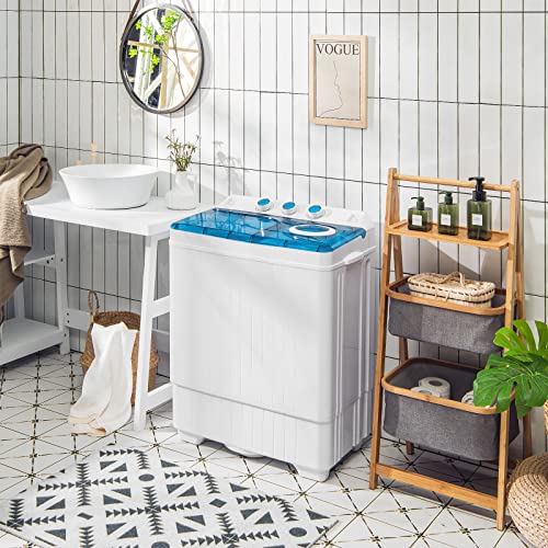 COSTWAY Twin Tub Washing Machine, 4.5KG/6KG/8KG Total Capacity Portable Laundry Washer Spin Dryer with Timing Function & Drain Pump for Apartment Dorms RVs Camping (Blue+White, 6.5kg Washer+2kg Dryer)