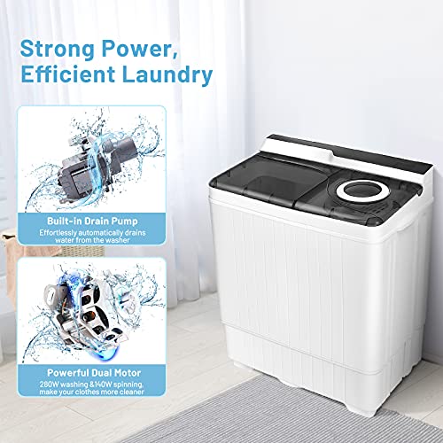 COSTWAY Twin Tub Washing Machine, 4.5KG/6KG/8KG Total Capacity Portable Laundry Washer Spin Dryer with Timing Function & Drain Pump for Apartment Dorms Camping (Grey+White, 6.5kg Washer+2kg Dryer)