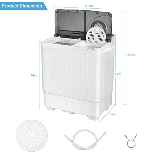 COSTWAY Twin Tub Washing Machine, 4.5KG/6KG/8KG Total Capacity Portable Laundry Washer Spin Dryer with Timing Function & Drain Pump for Apartment Dorms Camping (Grey+White, 6.5kg Washer+2kg Dryer)