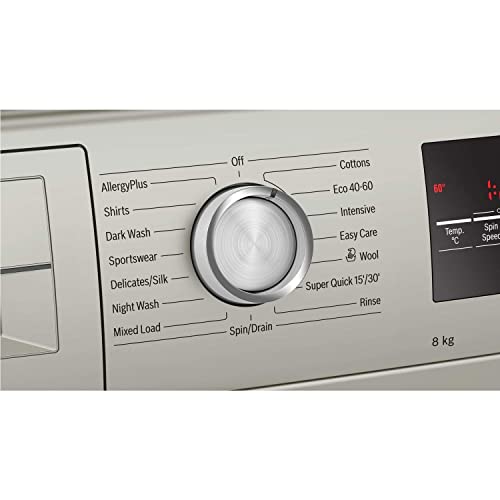 Bosch WAN282X1GB Washing Machine 8kg Capacity, AllergyPlus & SpeedPerfect, 1400 rpm spin, Silver Inox, Serie 4, Freestanding