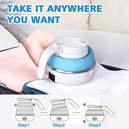 DUCHIFAD Travel Kettle, Foldable Mini Kettle for Travel, Camping Kettle Silicone Electric Water Boiler, Collapsible Kettle with Separable Power Cord Ideal for Hiking Camping and indoor