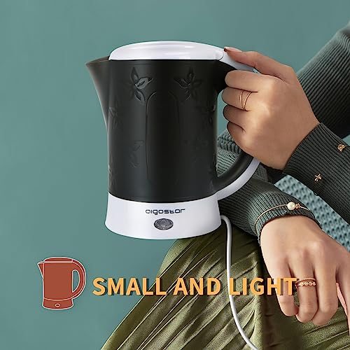 Aigostar Cooltravel 30MBA - Travel Electric Kettle, 650W, 0.6L Mini Water Pot, Auto Shut Off with Boil-Dry Protection, BPA Free, Includes 2 Cups and 2 Spoons, Black.