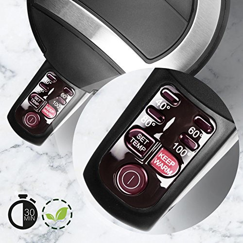 Duronic Electric Kettle EK30 BK | 3KW Variable Temperature Control | BLACK | 1.5L Fast Boil 3000W Eco Kettle | Keep Warm Function | Energy Efficient | Insulated Cool Touch | Cordless 360 Base