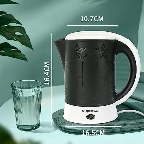 Aigostar Cooltravel 30MBA - Travel Electric Kettle, 650W, 0.6L Mini Water Pot, Auto Shut Off with Boil-Dry Protection, BPA Free, Includes 2 Cups and 2 Spoons, Black.