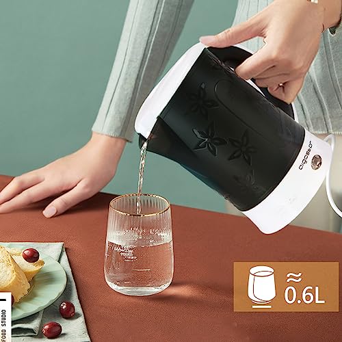 Aigostar Cooltravel 30MBA - Travel Electric Kettle, 650W, 0.6L Mini Water Pot, Auto Shut Off with Boil-Dry Protection, BPA Free, Includes 2 Cups and 2 Spoons, Black.