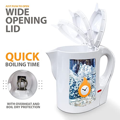 1 Litre 830W Electric Cordless Kitchen Kettle for Caravan Travel Hot Water White Jug by Crystals®