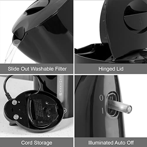 Quest 35039 1 Litre Kettle | Compact Design | Spout Filter | Water Level Indicator | BPA Free | Black