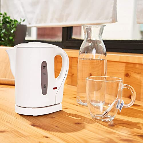 1 Litre 830W Electric Cordless Kitchen Kettle for Caravan Travel Hot Water White Jug by Crystals®