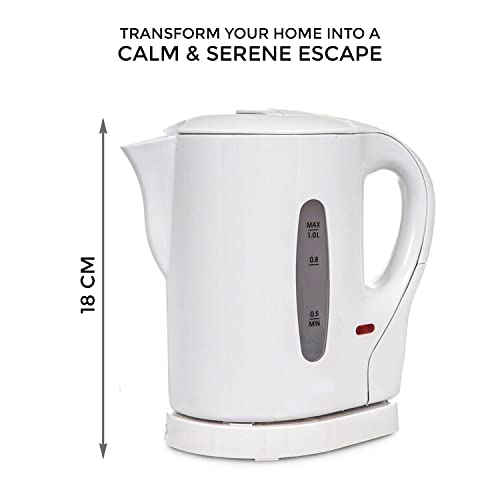 1 Litre 830W Electric Cordless Kitchen Kettle for Caravan Travel Hot Water White Jug by Crystals®