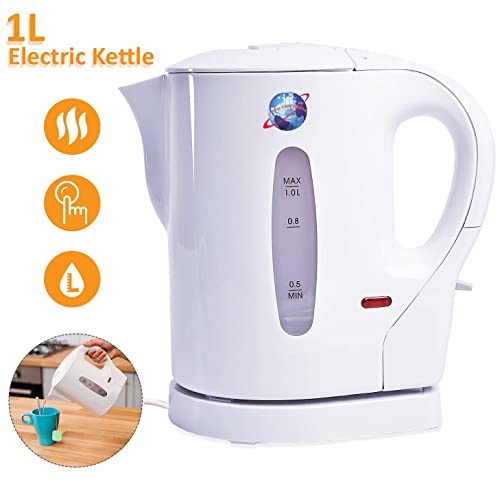 1 Litre 830W Electric Cordless Kitchen Kettle for Caravan Travel Hot Water White Jug by Crystals®