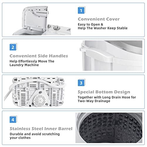 COSTWAY Twin Tub Washing Machine, 5.6KG Total Capacity Portable Laundry Washer and Spin Dryer with Timer Control & Drain Pump for Apartment Dorms Camping, 3.6KG Washer 2KG Drying (White+grey)