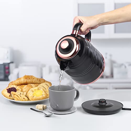 Progress EK4126PBRG 1.7L Jupiter Jug Kettle, Swirl Effect Finish & Rapid Boil, 360 Degree Swivel Base For Left & Right Handed Users, Concealed Heating Element & Boil Dry Sensor, 3000W, Black/Rose Gold