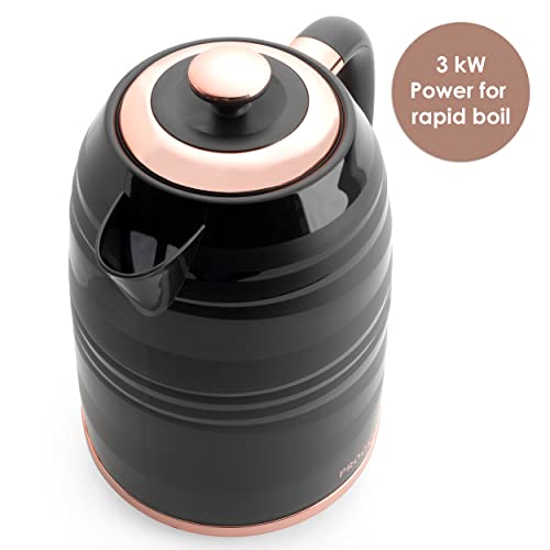 Progress EK4126PBRG 1.7L Jupiter Jug Kettle, Swirl Effect Finish & Rapid Boil, 360 Degree Swivel Base For Left & Right Handed Users, Concealed Heating Element & Boil Dry Sensor, 3000W, Black/Rose Gold