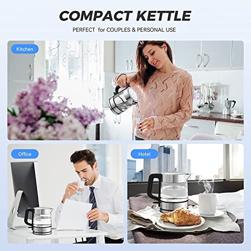LUUKMONDE 2400W (UK) / 1500W (US) Electric Kettle, 1 L Glass Tea Kettle Light Weight, Cordless Water Boiler with LED Indicator, Auto-Shutoff & Boil-Dry Protection, BPA Free