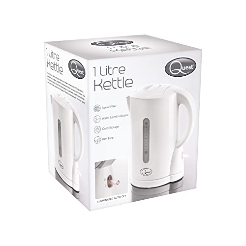 Quest 36039 1 Litre Kettle / Compact Design / Spout Filter / Water Level Indicator / BPA Free / White Colour