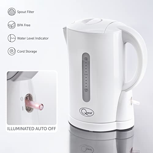 Quest 36039 1 Litre Kettle / Compact Design / Spout Filter / Water Level Indicator / BPA Free / White Colour