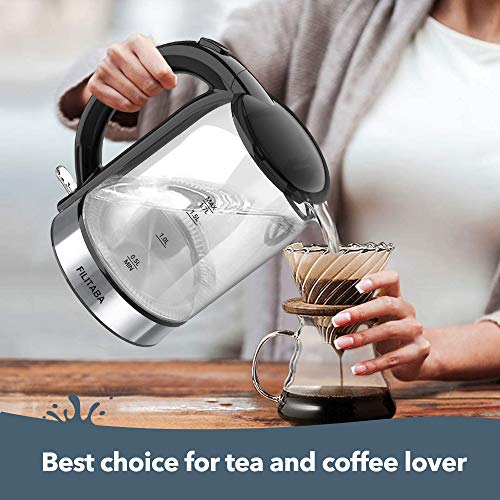 Electric Kettle, 1.7L Glass Water Kettle with Blue LED Indicator Light, BPA-Free Electric Tea Kettle with Boil-Dry Protection and Auto Shut-Off, Fast Boiling