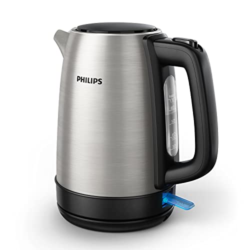 Philips Domestic Appliances Electric Kettle - 1.7L Capacity with Spring Lid and Indicator Light, Stainless Steel, Pirouette Base (HD9350/92), Silver