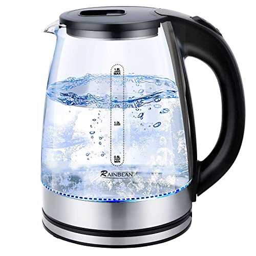 RAINBEAN Electric Kettle Water Boiler, 1.8L Electric Tea Kettle, Wide Opening Hot Water Boiler with LED Light, Auto Shut-Off & Boil Dry Protection, Glass Black