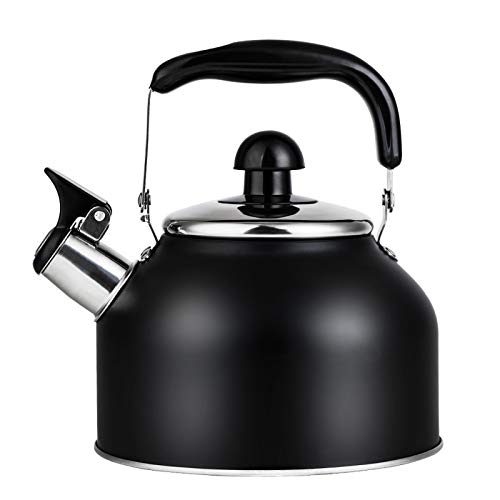 VINEKRAFT Stove Top Kettle, 2.7L Whistling Kettle, Stainless Steel Kettle Teapot for Gas Hobs, Induction and Electric Hobs (Black)